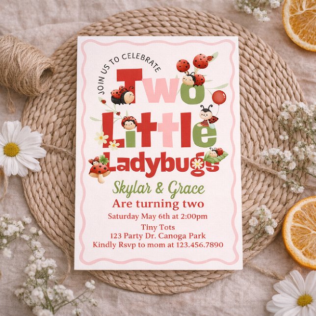Convites Two Little Ladybugs Birthday Invitation – Twins 2n (Criador carregado)