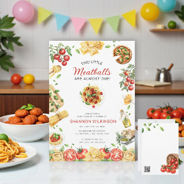 Convites Two Little Meatballs Pasta Baby Shower QR code
