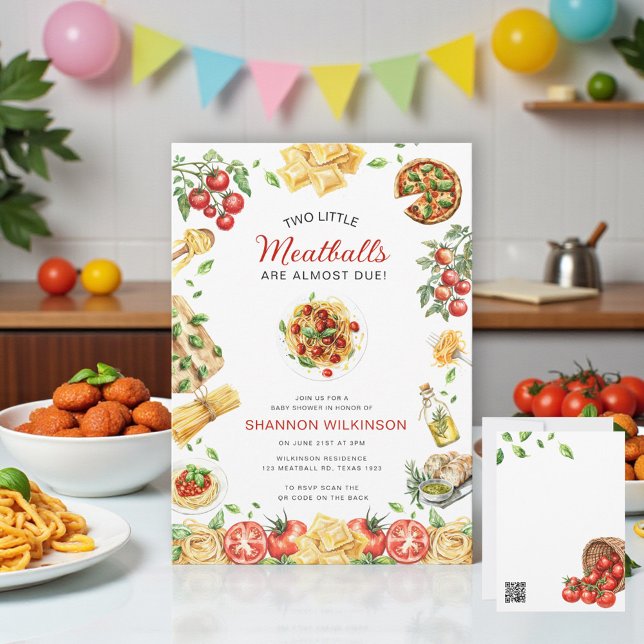 Convites Two Little Meatballs Pasta Baby Shower QR code (Criador carregado)