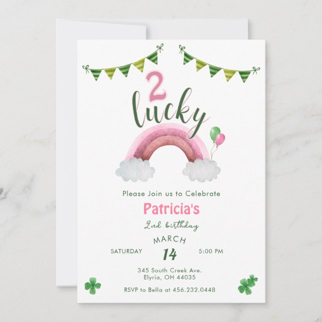 Convites Two Lucky 2nd Birthday (Frente)
