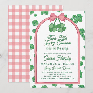Convites Two Lucky Charms Clovers Girl Twins Baby Shower