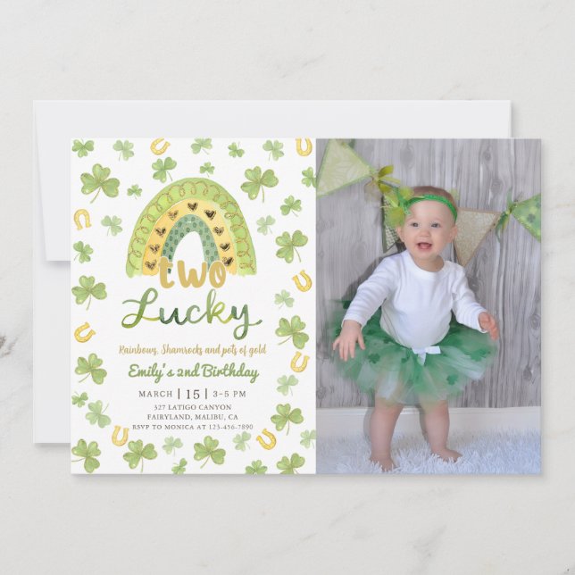 Convites Two Lucky St Patrick's 2nd Birthday Invitation (Frente)
