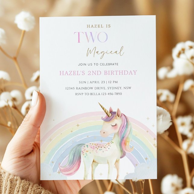 Convites Two Magical Unicorn Rainbow 2nd Birthday Party (Criador carregado)