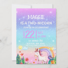 Convites TWO-NICORN 2nd birthday invitation