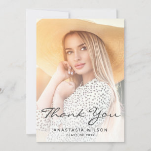 Convites Two-Photo Gray Script Graduation Thank You Card