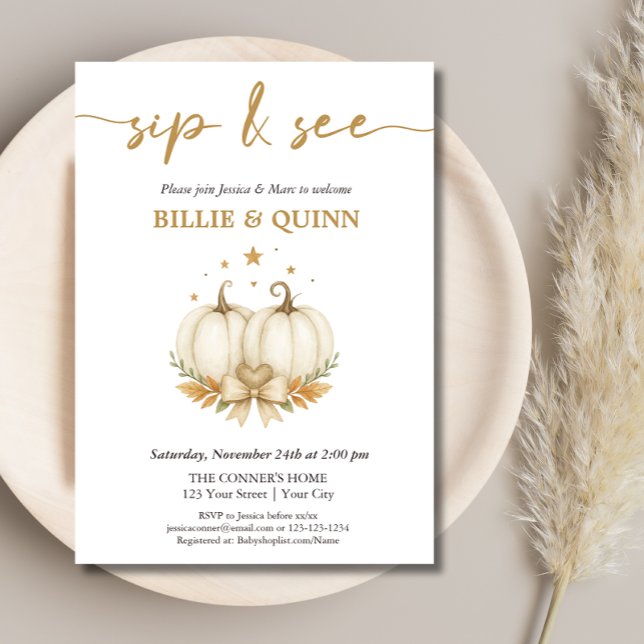 Convites Two Pumpkins on their way Twin Baby Sip And See  (Criador carregado)