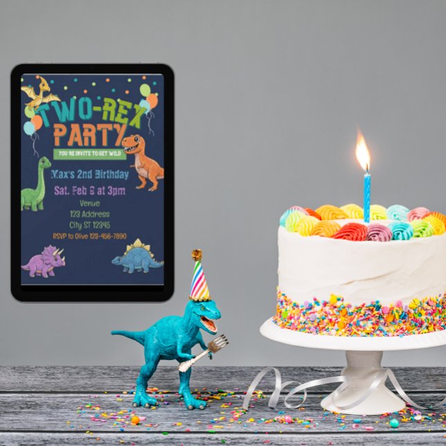 Convites Two-Rex Party Dinosaur 2nd Birthday (Criador carregado)