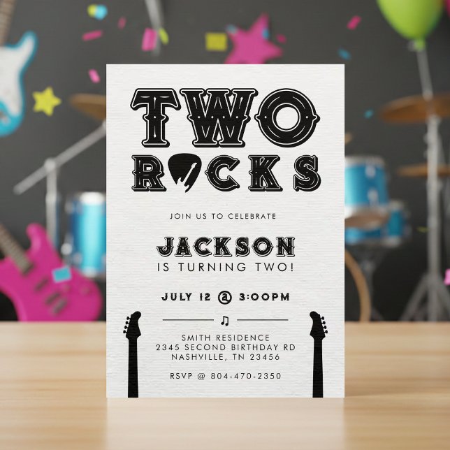 Convites Two Rocks Guitar Pick 2nd Birthday Party (Two Rocks Guitar Pick 2nd Birthday Party Invitation
)