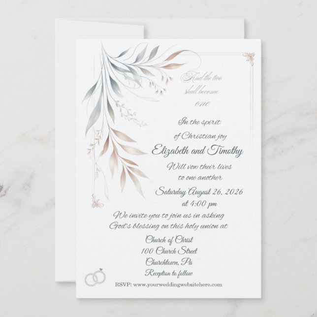 Convites Two Shall Become One Christian Wedding Invitation (Frente)