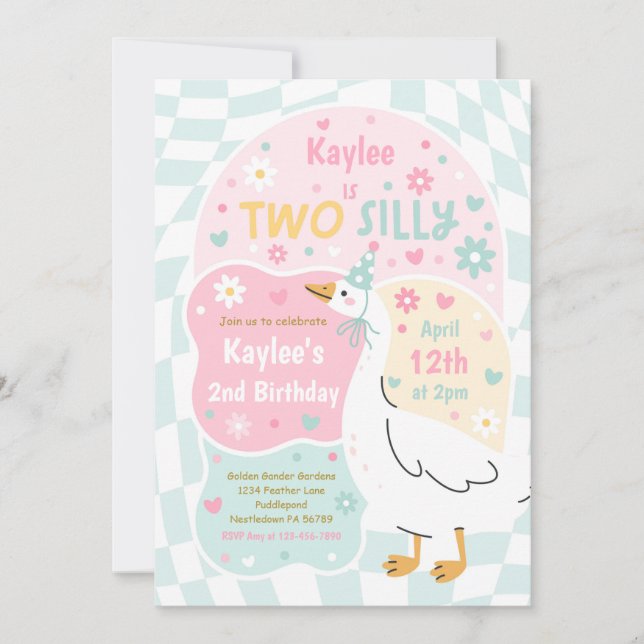 Convites Two Silly Goose 2nd Birthday Party Spring Birthday (Frente)