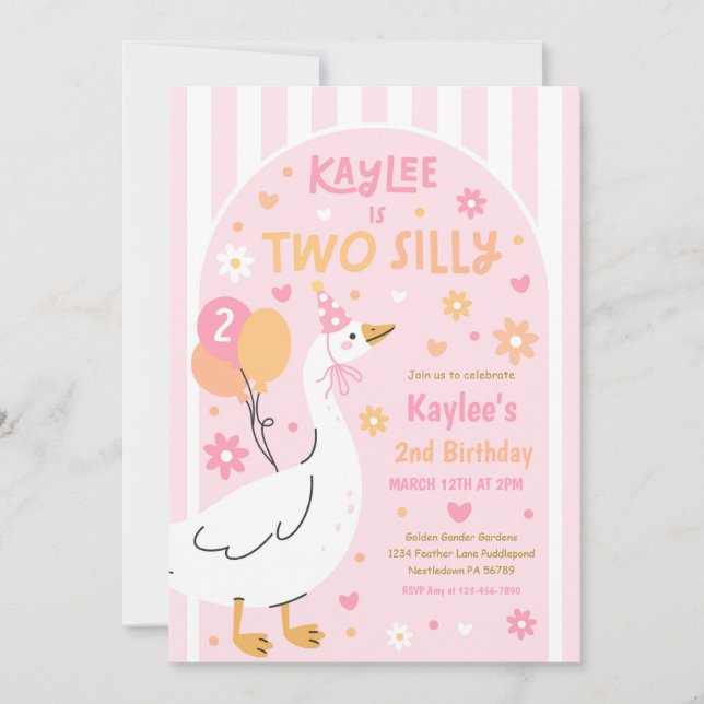 Convites Two Silly Goose 2nd Birthday Party Spring Birthday (Frente)