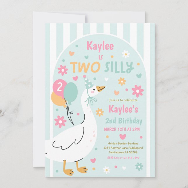 Convites Two Silly Goose 2nd Birthday Party Spring Birthday (Frente)