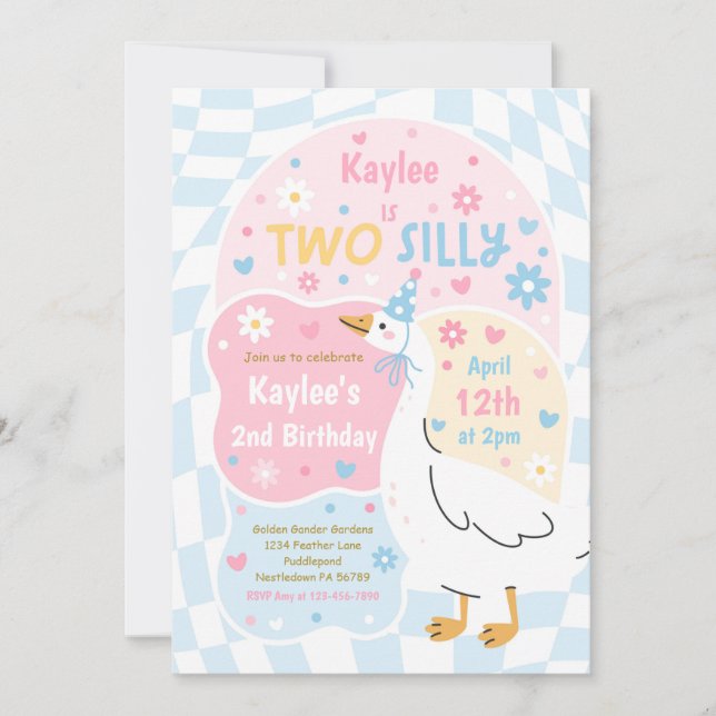 Convites Two Silly Goose 2nd Birthday Party Spring Birthday (Frente)