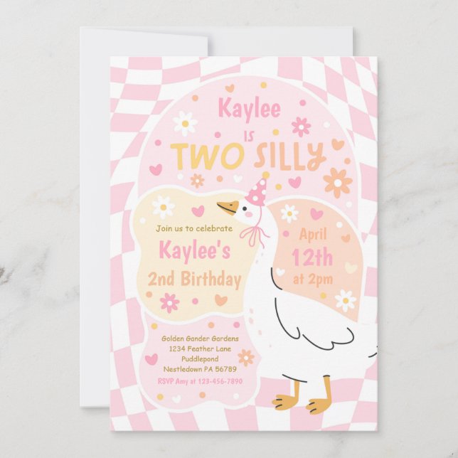 Convites Two Silly Goose 2nd Birthday Party Spring Birthday (Frente)