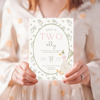 Convites Two Silly Goose Birthday Invite Vintage Floral Sec
