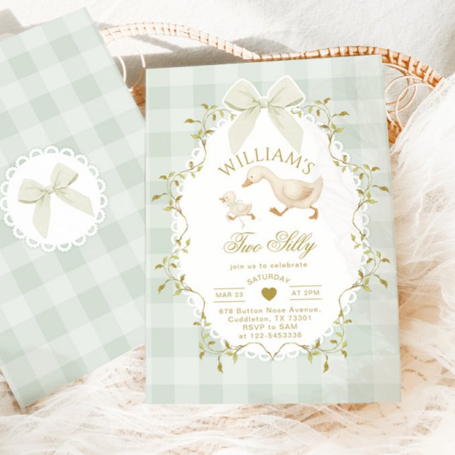 Convites Two Silly Goose Gender Neutral Sage 2nd Birthday (Criador carregado)