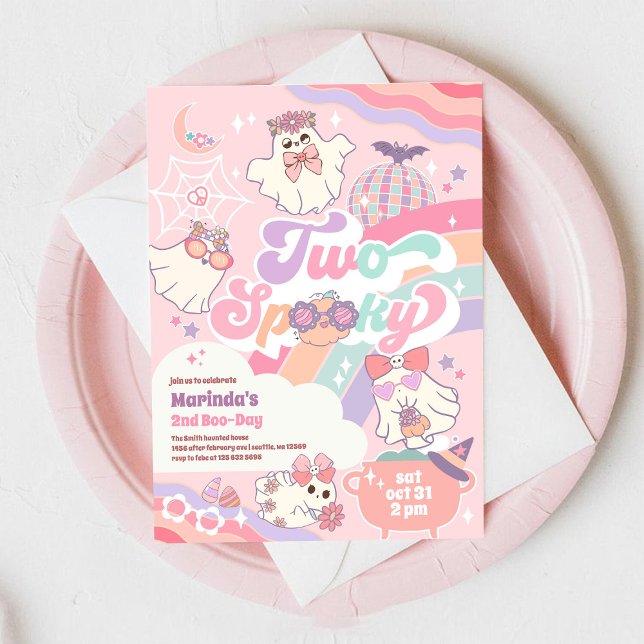 Convites Two Spooky Halloween Groovy Daisy 2nd Birthday  (Criador carregado)