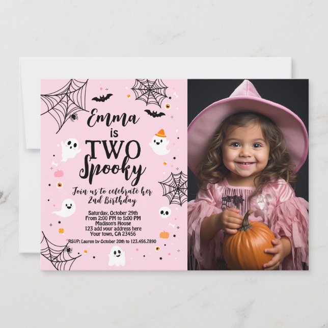 Convites Two Spooky Pink Halloween Invite with Photo (Frente)