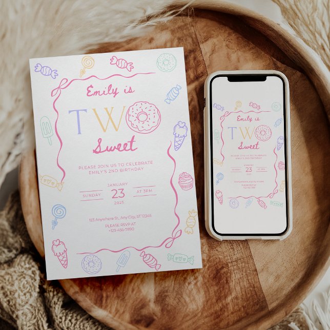 Convites Two Sweet Birthday Invitation Sweet 2nd Birthday  (Criador carregado)
