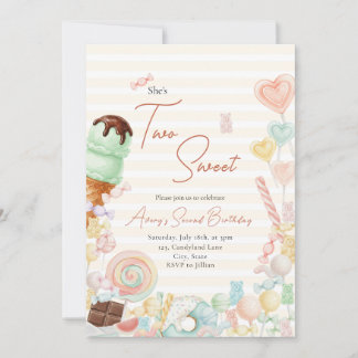 Convites Two Sweet Birthday Invite Yellow Stripe