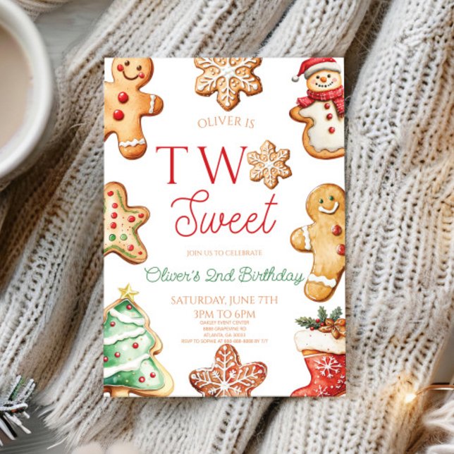 Convites Two Sweet Gingerbread Cookie 2nd Birthday Party (Criador carregado)