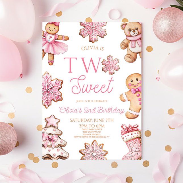 Convites Two Sweet Gingerbread Cookie 2nd Birthday Party (Criador carregado)