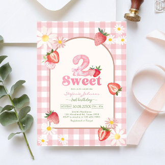 Convites Two Sweet Strawberry 2nd Birthday Invitation