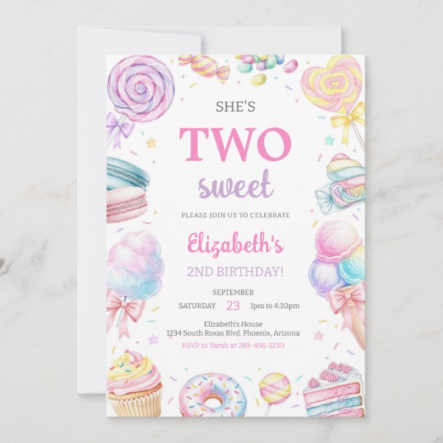 Convites Two Sweet Sweets Candy Birthday Invitation (Frente)