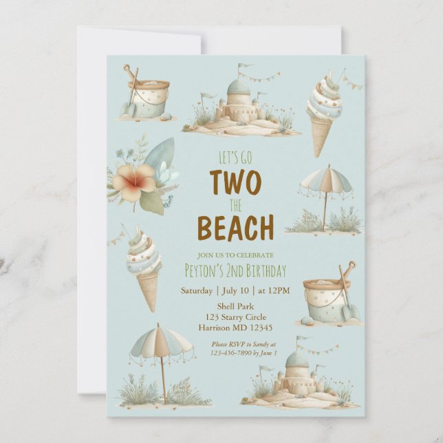 Convites Two the Beach Summer Kids Birthday Invitation (Frente)