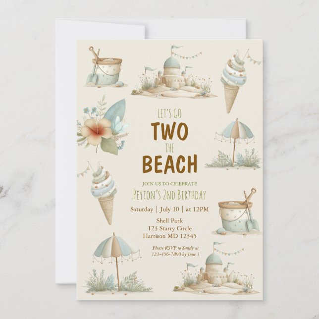Convites Two the Beach Summer Kids Birthday Invitation (Frente)