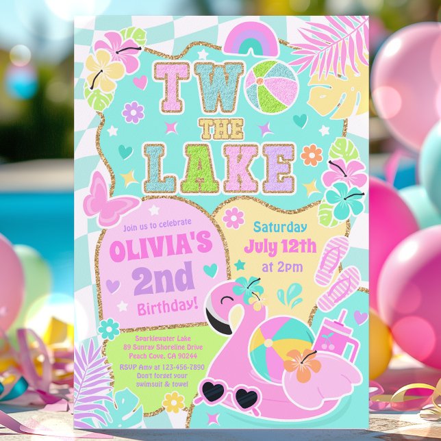 Convites Two The Lake Preppy Girly 2nd Birthday Pool Party (Criador carregado)
