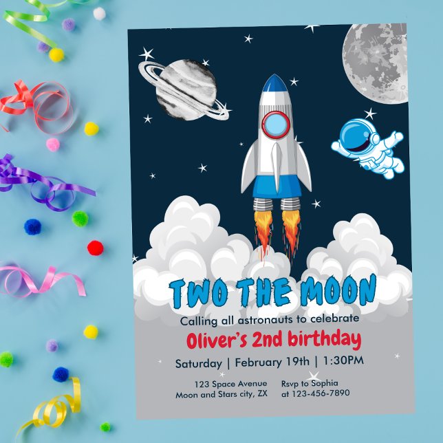 Convites Two The Moon Boy Space Rocket 2nd Birthday  (Criador carregado)