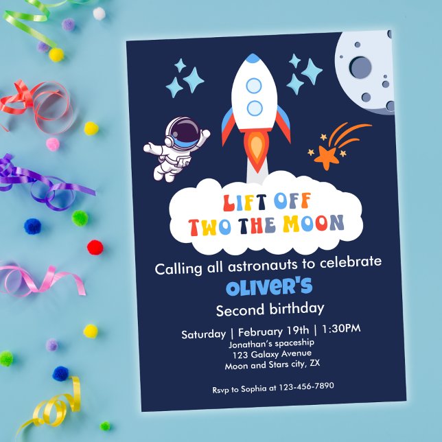 Convites Two The Moon Boy Space Rocket Lift Off 2nd Bday (Criador carregado)