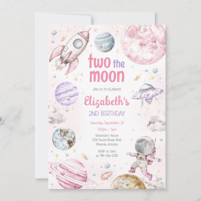 Convites Two The Moon Outer Space Astronaut 2nd Birthday (Frente)