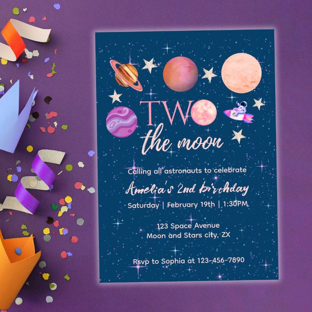 Convites Two The Moon  Outer Space Ship Planets 2nd Bday (Criador carregado)
