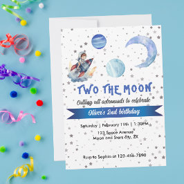 Convites Two The Moon Rocket Space Blue Boy 2nd Birthday 
