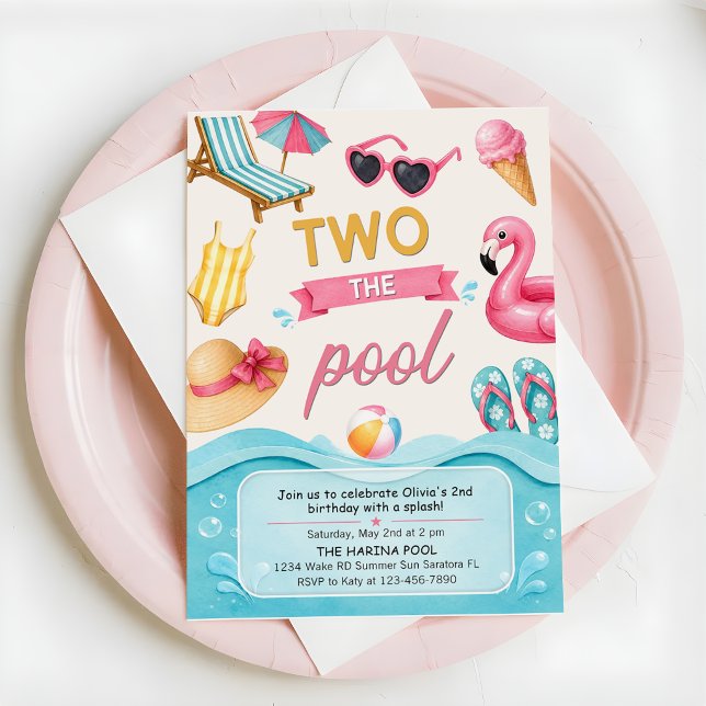 Convites Two The Pool Summer Birthday Party  (Criador carregado)