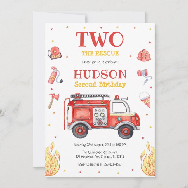 Convites Two the Rescue Firetruck 2nd Birthday Invitation (Frente)