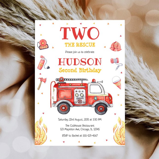 Convites Two the Rescue Firetruck 2nd Birthday Invitation (Criador carregado)