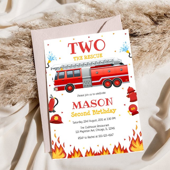 Convites Two the Rescue Firetruck 2nd Birthday Invitation (Criador carregado)