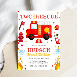 Convites Two the Rescue Firetruck 2nd Birthday Invitation
