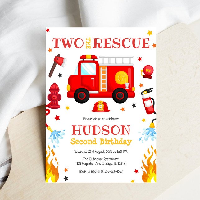 Convites Two the Rescue Firetruck 2nd Birthday Invitation (Criador carregado)