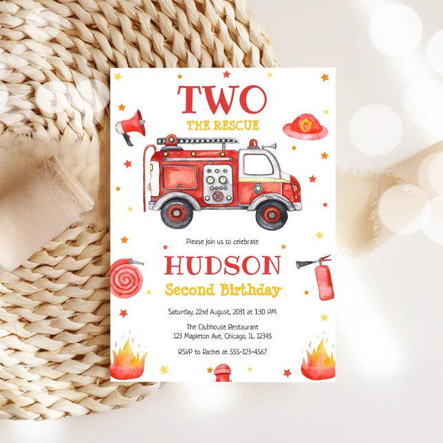 Convites Two the Rescue Firetruck 2nd Birthday Invitation (Criador carregado)