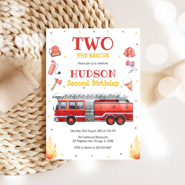 Convites Two the Rescue Firetruck 2nd Birthday Invitation (Criador carregado)