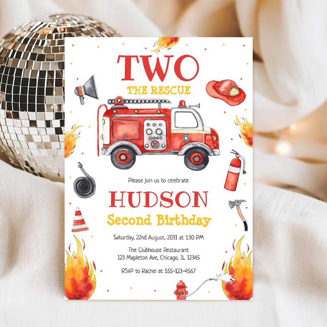 Convites Two the Rescue Firetruck 2nd Birthday Invitation (Criador carregado)