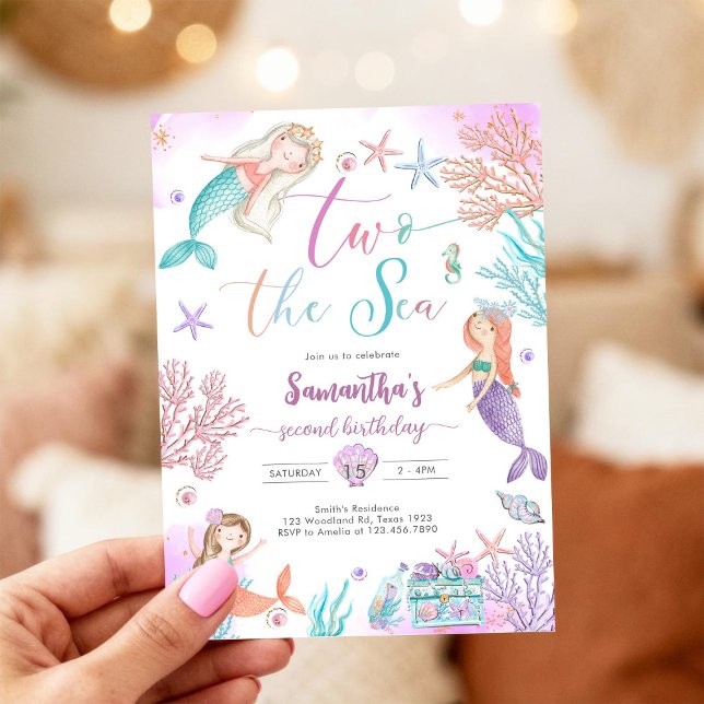 Convites Two The Sea Mermaid Under The Sea 2nd Birthday (Criador carregado)