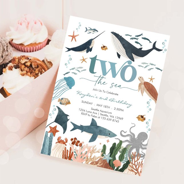 Convites Two The Sea Under The Sea 2nd Birthday Invitation (Criador carregado)