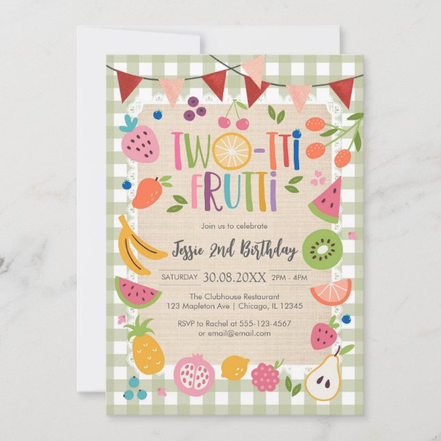 Convites Two-tti Frutti Twotti Fruit Tropical 2nd Birthday  (Frente)
