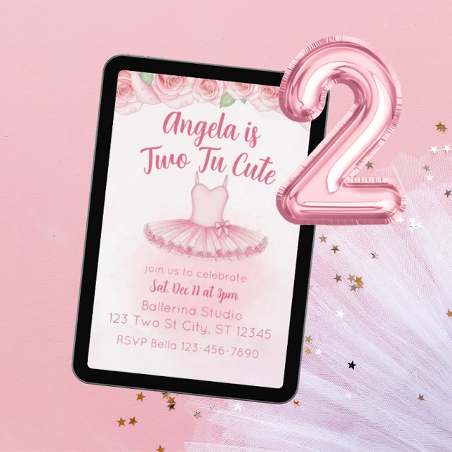 Convites Two Tu Cute, Ballerina 2nd Birthday (Criador carregado)