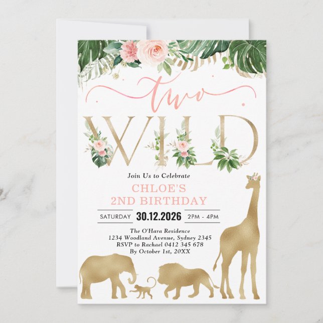 Convites Two Wild Party Animals 2nd Birthday Invitation (Frente)
